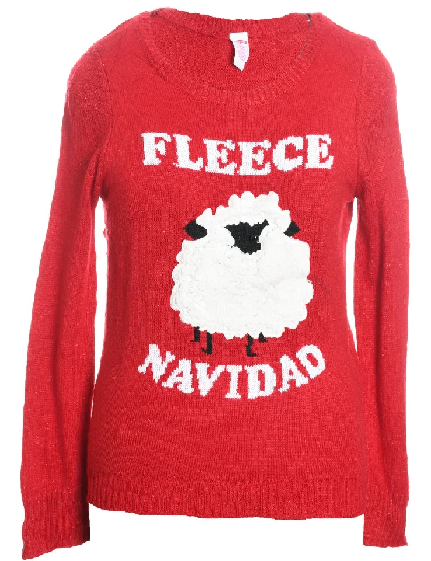 Red & White Fleece Navidad Knit Jumper - L