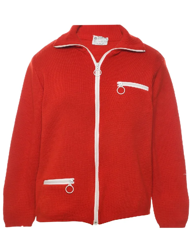 Red Wool Cardigan - M