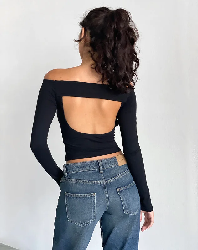 Daily Comfort Reiba Long Sleeve Top in Black with Grey Binding