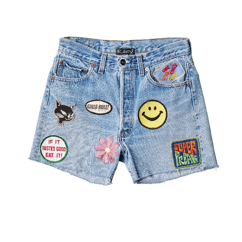 Stretch Design RILEY VINTAGE All Patched Up Denim Shorts SHIPS IN 2 WEEKS