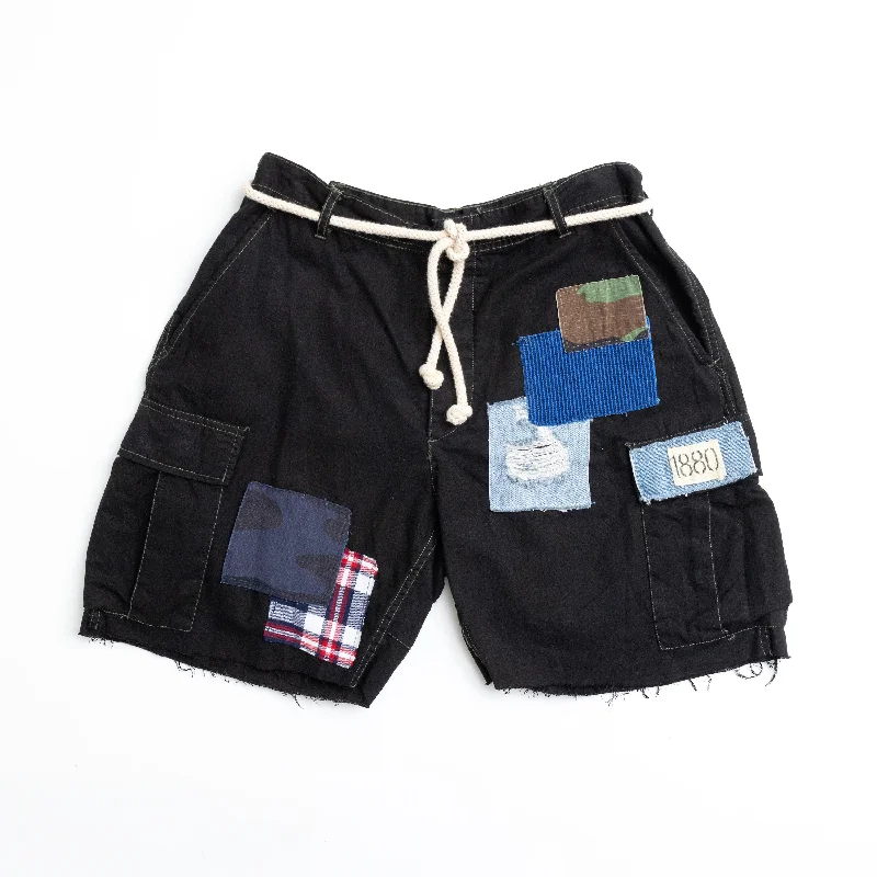 Classic Color RILEY VINTAGE Black Patched Up Cargo Shorts ships within 2 weeks