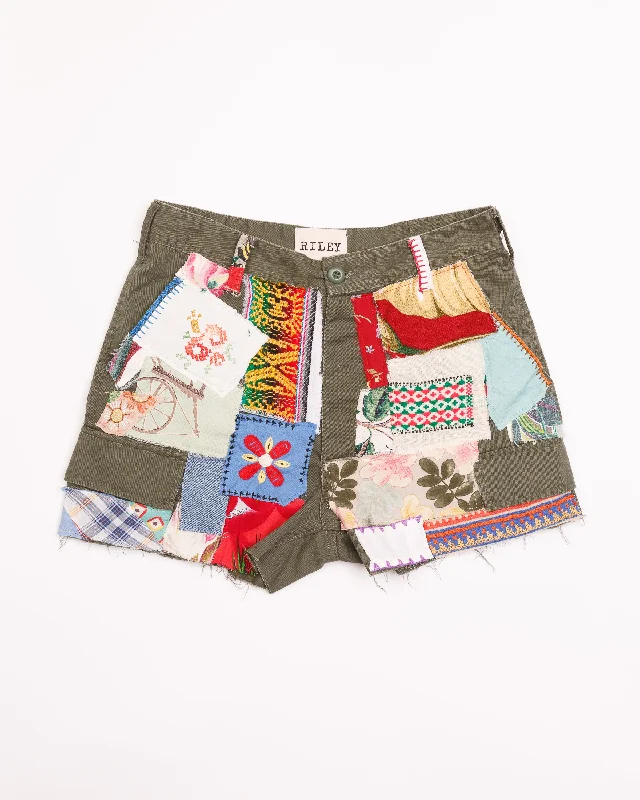 Personalized Wear RILEY VINTAGE OLIVE TOTALLY PATCHED UP SHORTS ships in 2 weeks
