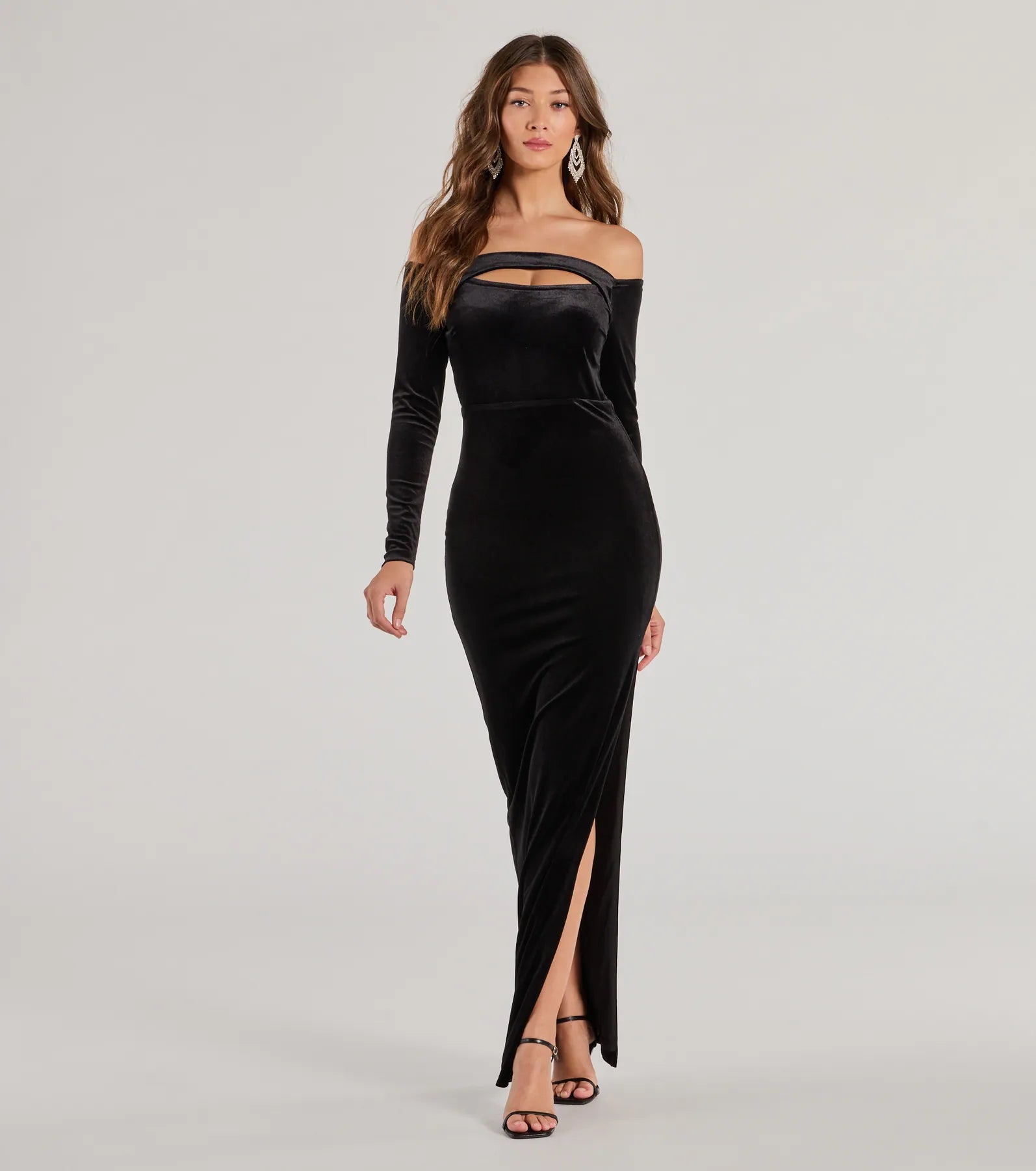 Rosalyn Velvet Off-The Shoulder Long Sleeve Formal Dress