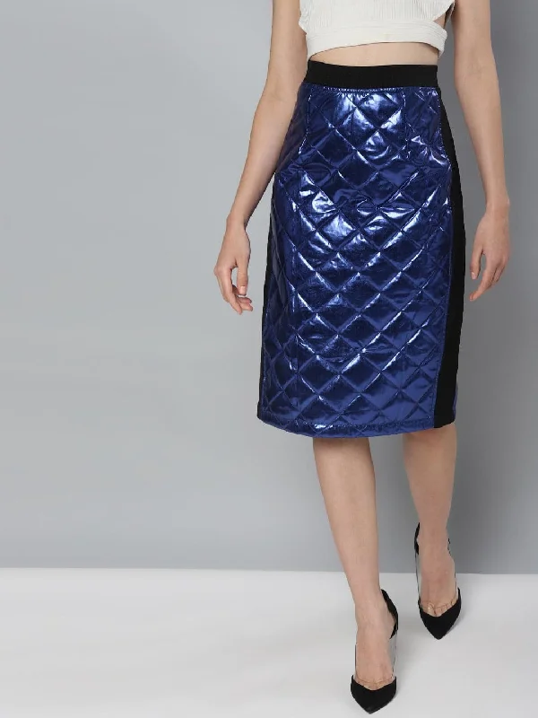 Cozy Fashion Royal Blue Mettalic Pencil Skirt