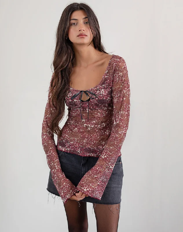 Elegant Wear Sada Long Sleeve Top in Printed Lace Abstract Leo Spot