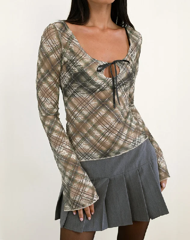 Fashion Style Sada Long Sleeve Top in Printed Lace Retro Plaid