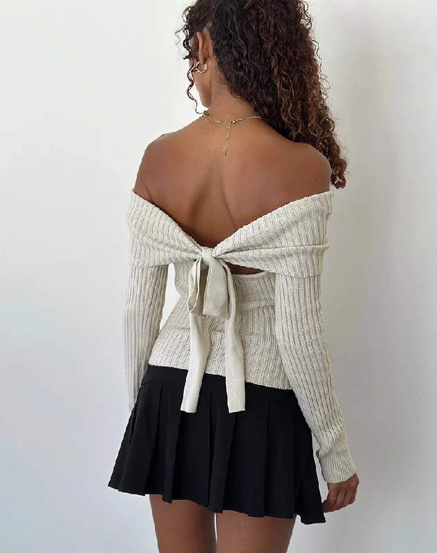 Free Design Saskia Bardot Bow Back Top in Ivory