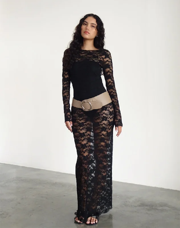 Versatile Outfits Sophie Unlined Maxi Dress in Black Jasmine Lace