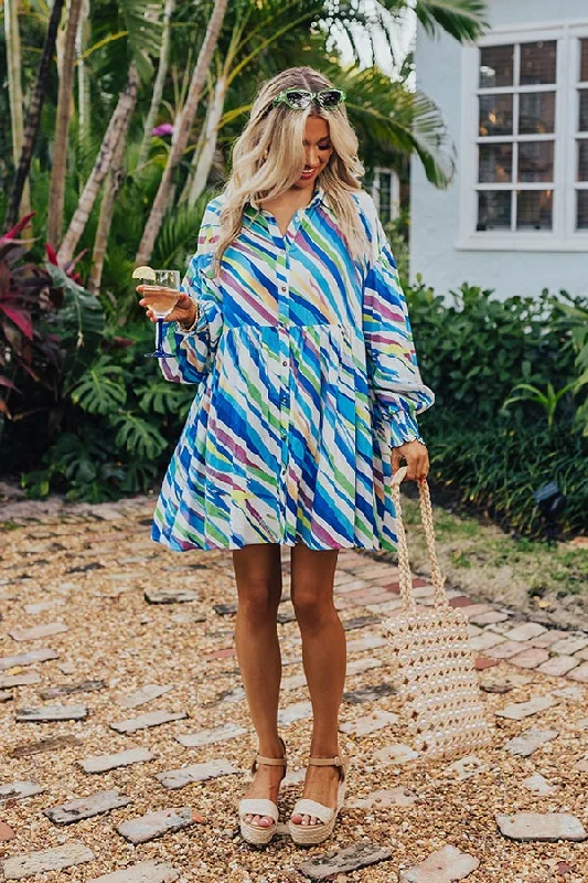 Spiritual Vitality Sorbet Summer Mini Dress in Blue