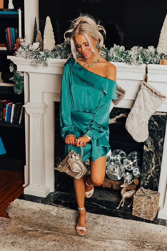 High-end Customization Statement Maker Satin Mini Dress In Hunter Green
