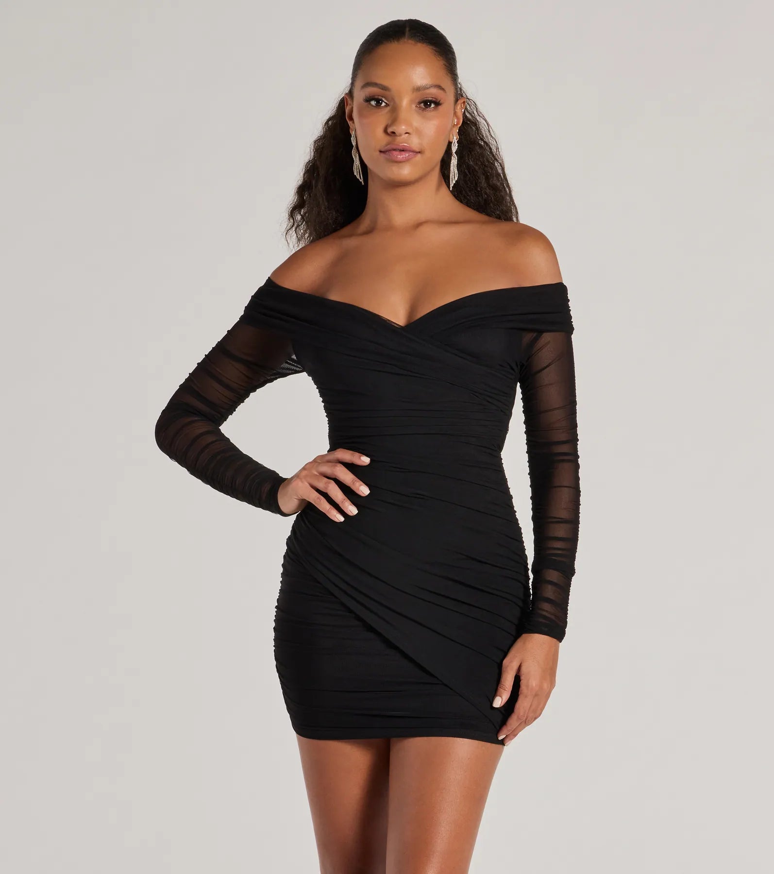 Sultry Looks Mesh Off-The-Shoulder Bodycon Mini Dress