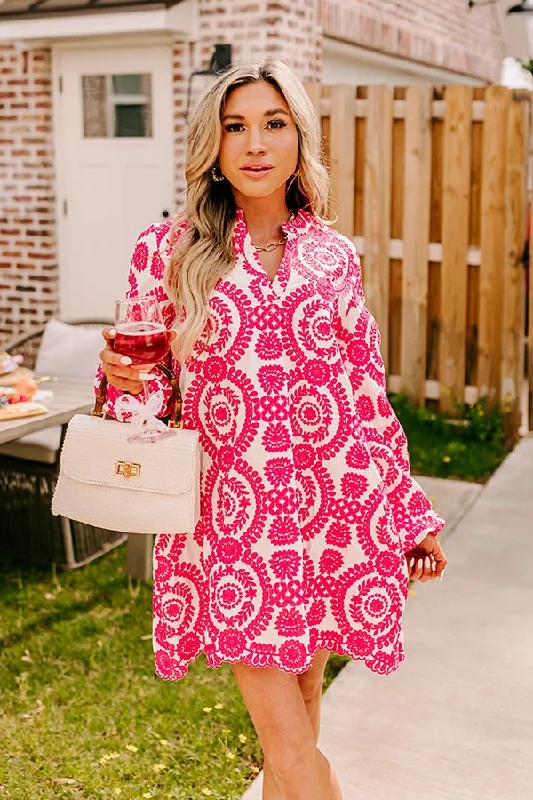 Relaxed Tops Sunday Market Embroidered Tunic Dress in Hot Pink