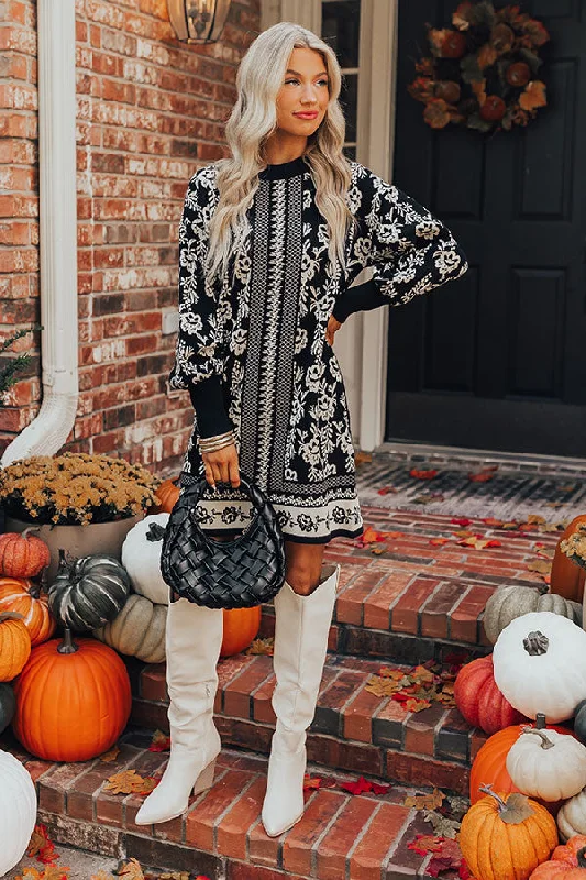 Urban Style Sweetest Smile Floral Sweater Dress in Black