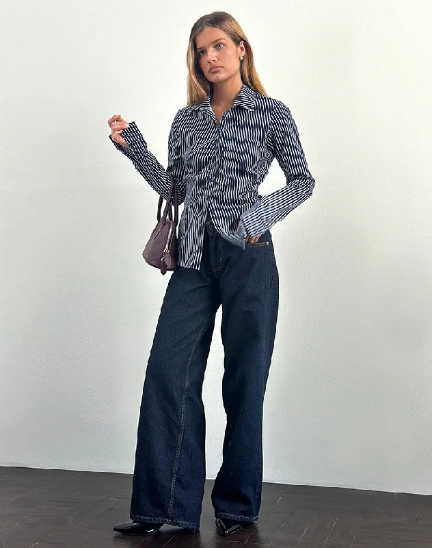 College Style Tarsi Fitted Shirt in Mono Stripe Navy