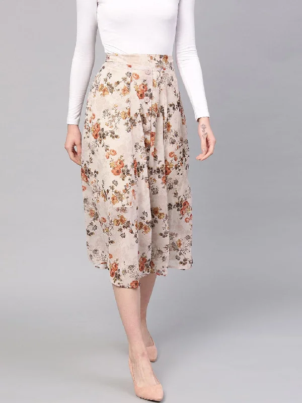 Lazy Home Taupe Floral A-Line Skirt
