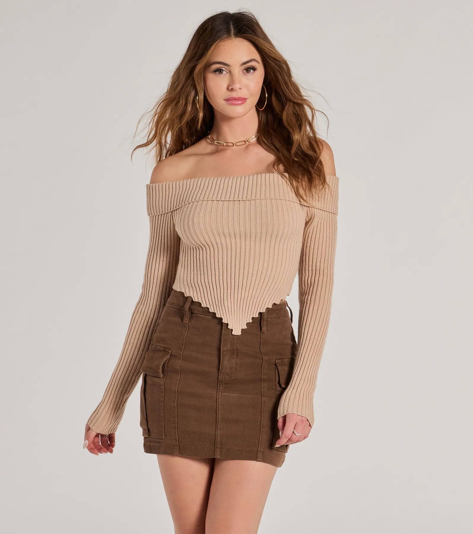 Trendy Textures Ribbed Knit Off-The-Shoulder Top