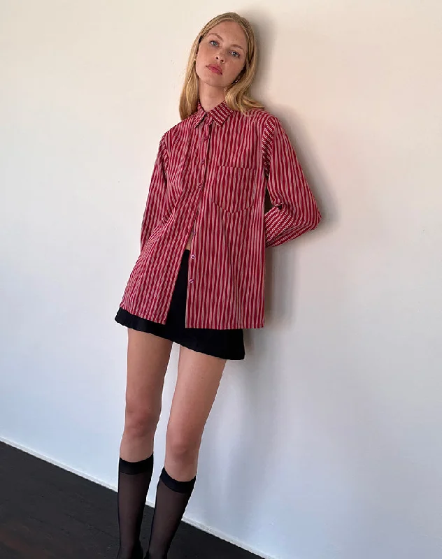 European And American Style Turner Oversized Shirt in Maroon Stripe