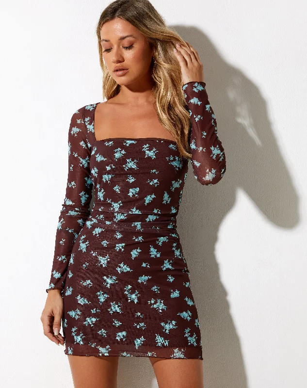 Fashionable And Fashionable Wilem Mini Dress Femme Floral Blue and Brown