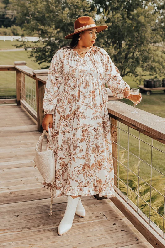 Knowledge And Elegance Wine Lover Satin Floral Maxi Dress Curves