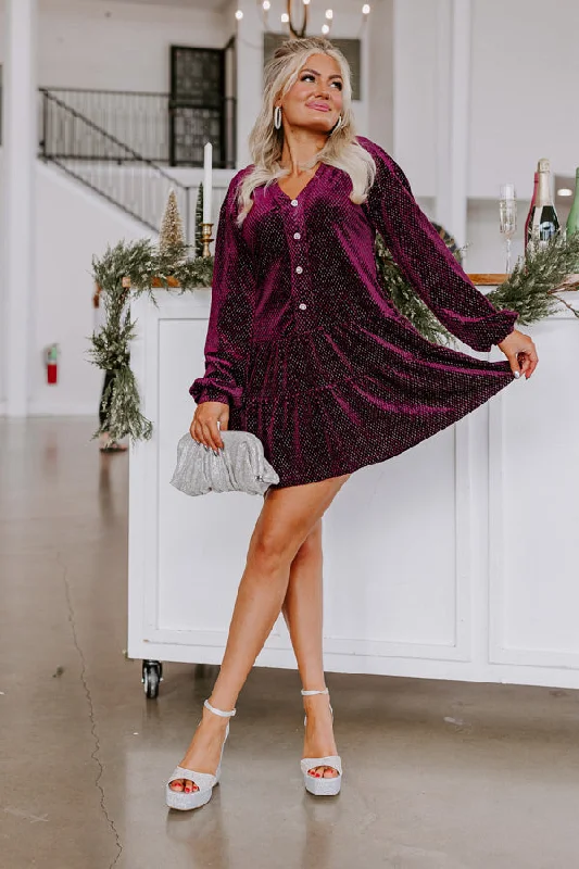 High-end Design Wine Tasting Velvet Shift Dress In Royal Plum