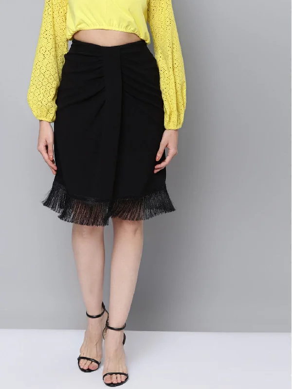 Cute Design Women Black Fringe Lace Skirt