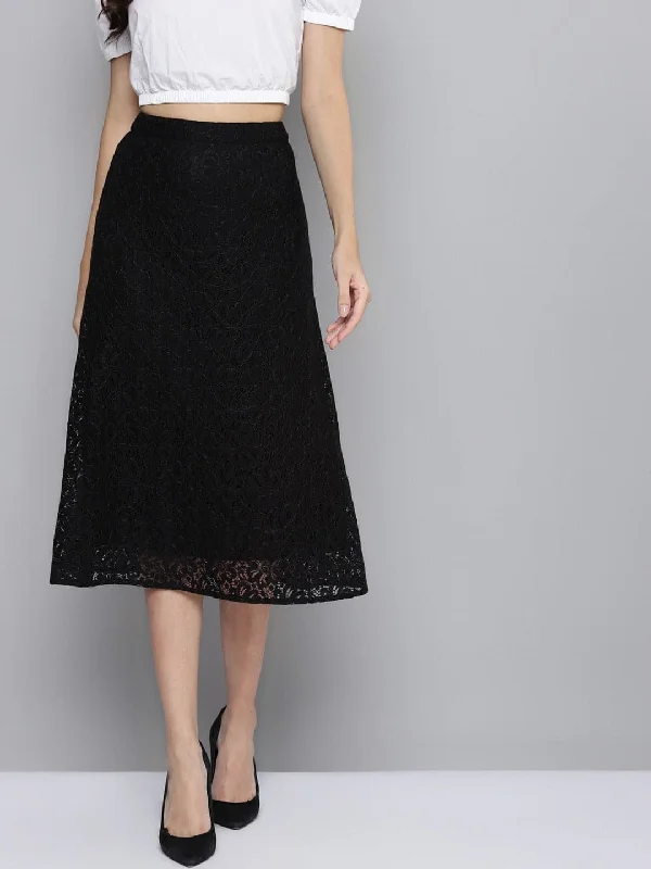 American Style Women Black Lace A-Line Skirt