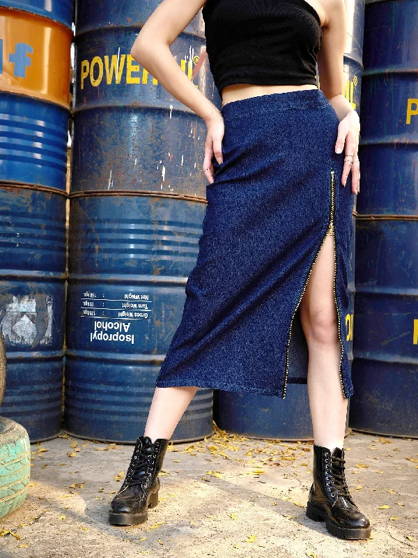 Soft Tops Women Blue Denim A Line Skirt