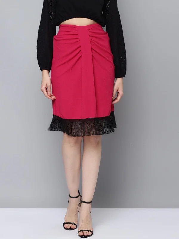 Comfortable Series Women Fuchsia Fringe Lace Skirt