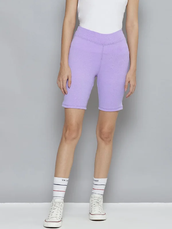 Fashion Design Women Lavender Rib ACTIVE Shorts