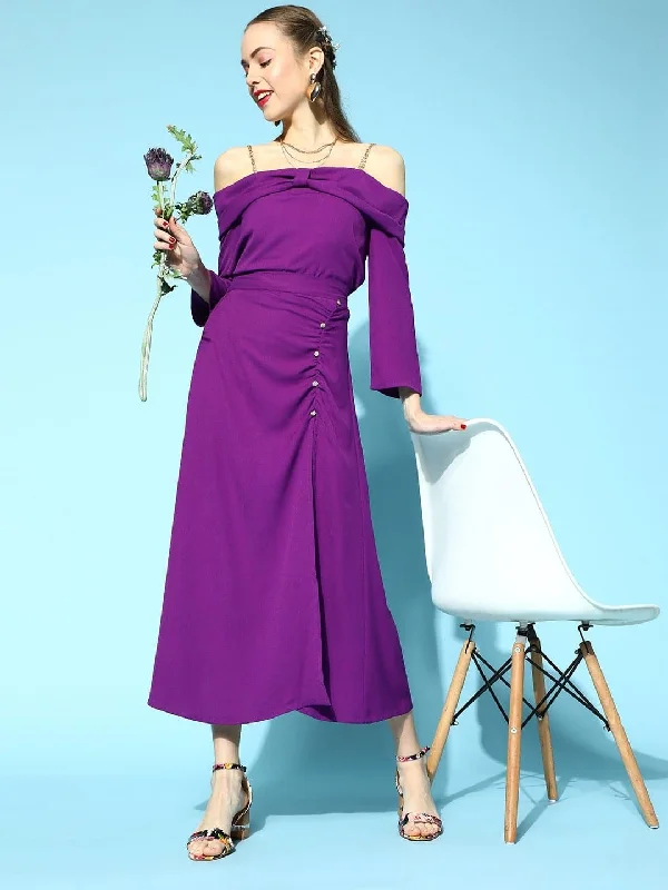 Relaxed Dresses Purple Side Slit Ruched A-Line Skirt