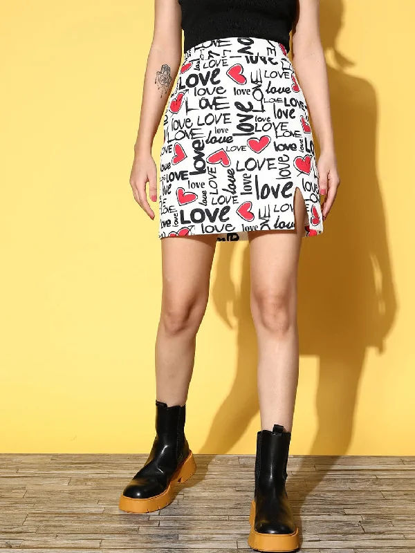 Luxury And Elegant Women Red Love Heart Print Mini Skirt