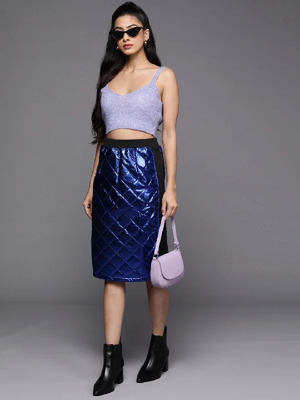Customized Version Women Royal Blue Mettalic Pencil Skirt