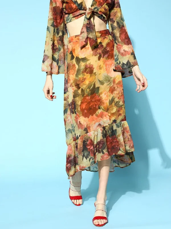 Fresh Comfort Rust Floral High Low Skirt
