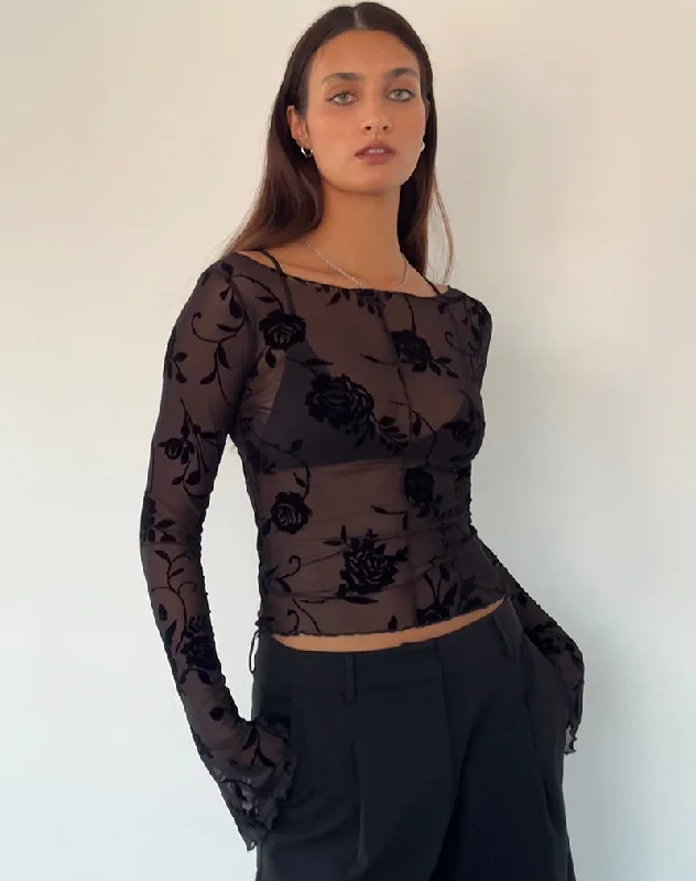 Soft Touch Zerlin Unlined Long Sleeve Top in Rose Flock Black
